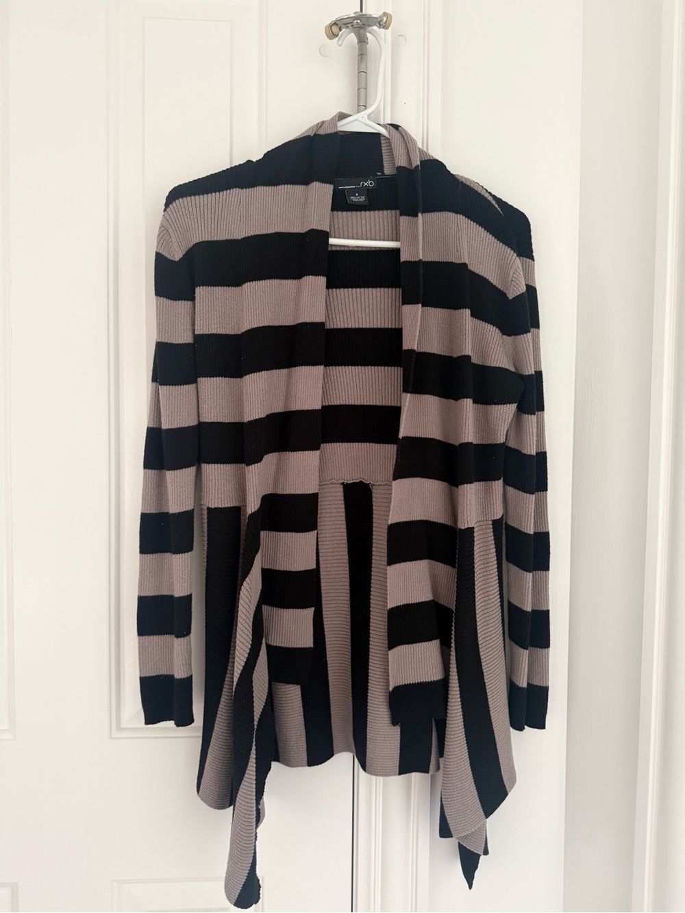 RXB Black & Taupe Striped Open-Front Cardigan